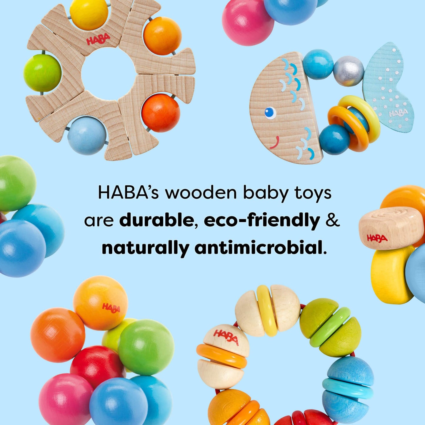 HABA Rainbow Rattle Grasping & Baby Teether – Colorful Sensory Toys for Babies with Gentle Sound and Safe Finish for 6 Months+