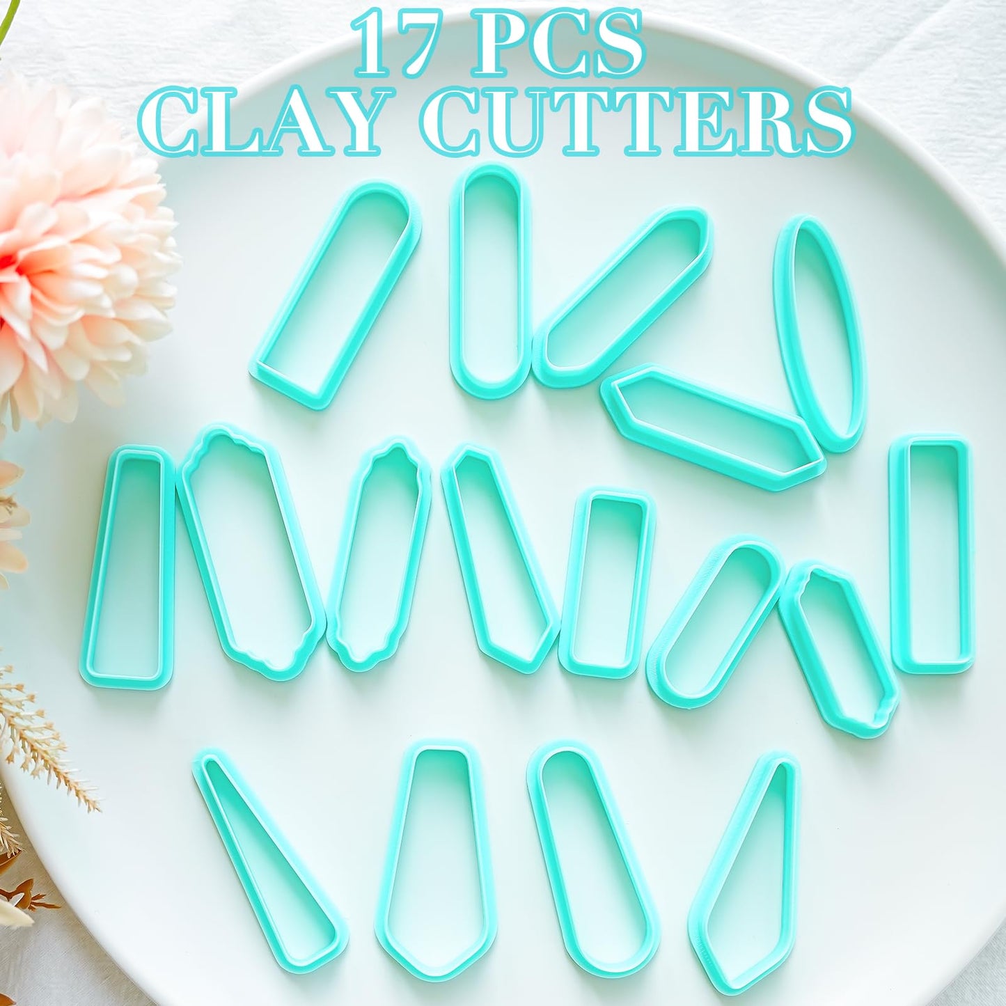 TAINSKY Long Dangle Shape Clay Cutters, 17 Shapes Polymer Clay Cutters for Earrings Making, Long Rectangle Shape Polymer Clay Cutters, Basic Clay Cutters for Polymer Clay Jewelry