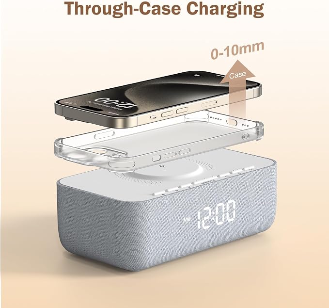 REACHER 15W Wireless Charging Alarm Clock with White Noise Machine