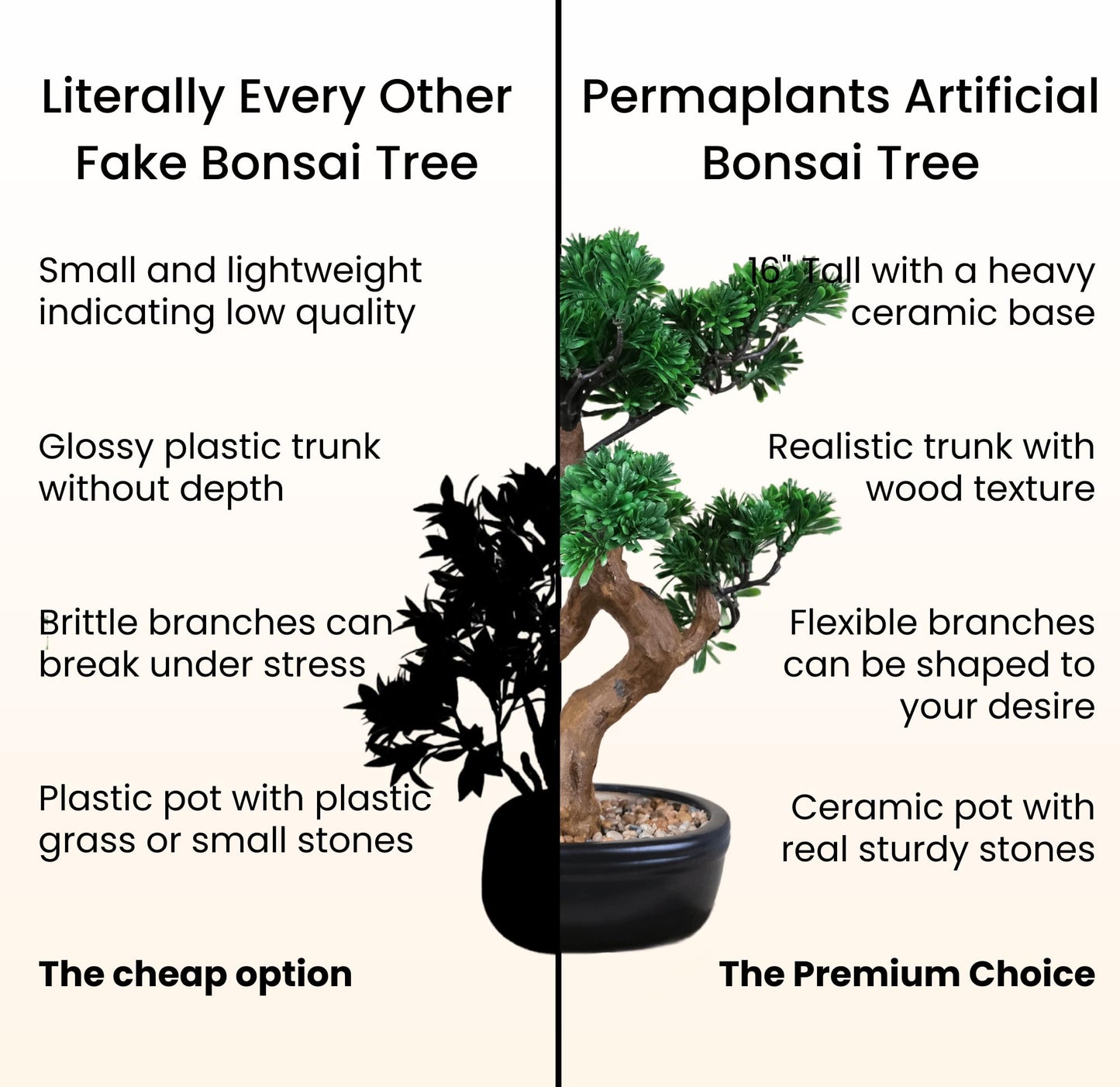Artificial Bonsai Tree 16" Tall with Realistic Wood and Ceramic Pot, Fake Plants for Home, Bedroom and Office Desk, Japanese Decor