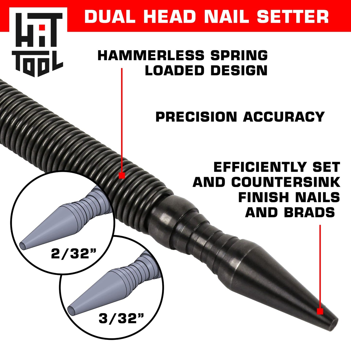 HIT Tool 2/32" (#2) Nail Set and 3/32" (#3) Nail Set Combination Hammerless Spring Punch