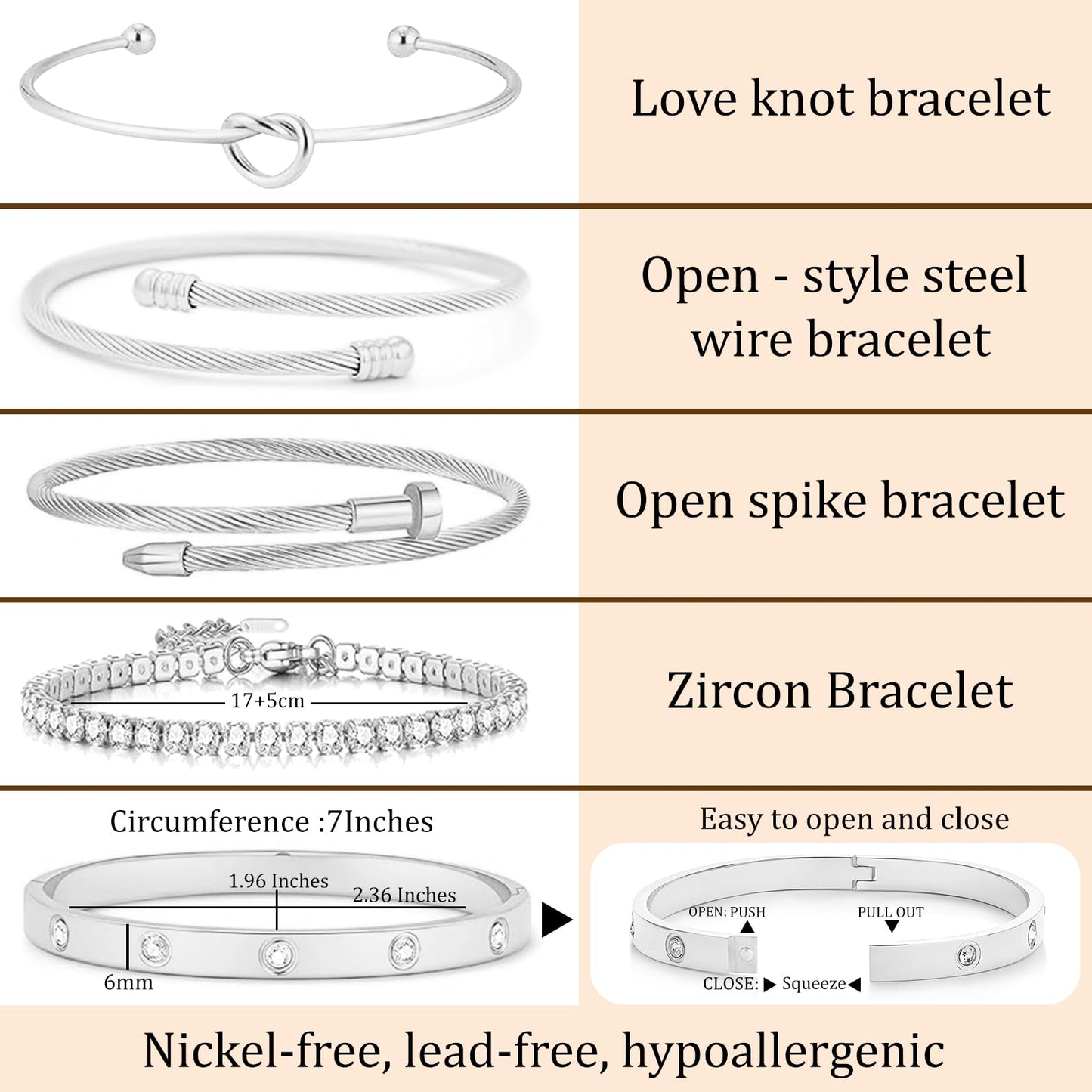 FAFUGA 18 K Silver Plated Love Bangle Bracelet Stack Cuff Jewelry for Women Jewelry Set for Women Gift with Box (B00051)