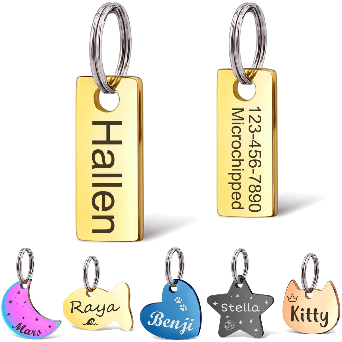 Anavia Small Size Dog Cat ID Tags, Small/XS Personalized Color Plated Stainless Steel Puppy Kitten Name Tags, Customized Engraved Nameplate Pet Collar Tag (Blue, Star)