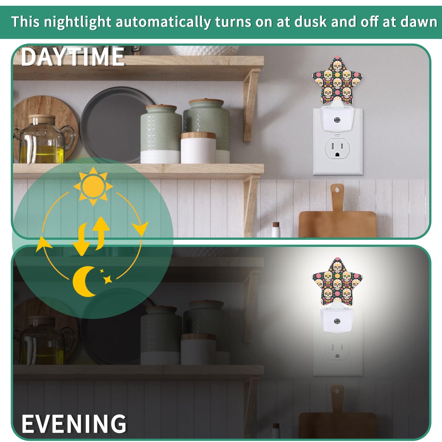 Star Night Light with Dusk to Dawn Sensor, Funny Skull Plug in Night Light for Kids Bedroom Nursery, Soft Warm Glow Lamp for Hallway Bathroom Energy Saving