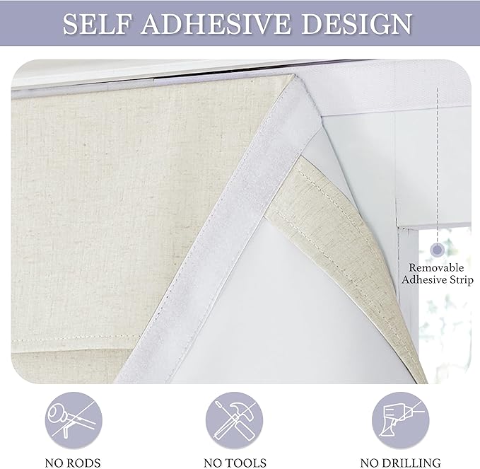 RYB HOME Glass Door Curtains Natural Linen Blended, 100% Blackout Privacy Window Treatment Patio Closet Pantry French Door Blinds with White Layer Coating, W26 x L40 inch, Ivory, 1 Panel