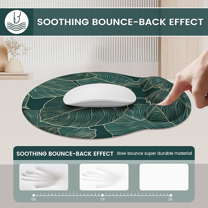 iLeadon Ergonomic Mouse Pad with Wrist Support, Easy Typing & Pain Relief, Keyboard Wrist Rest and Mouse Pad Set with Non-Slip Base for Computer Home, Green Leaves