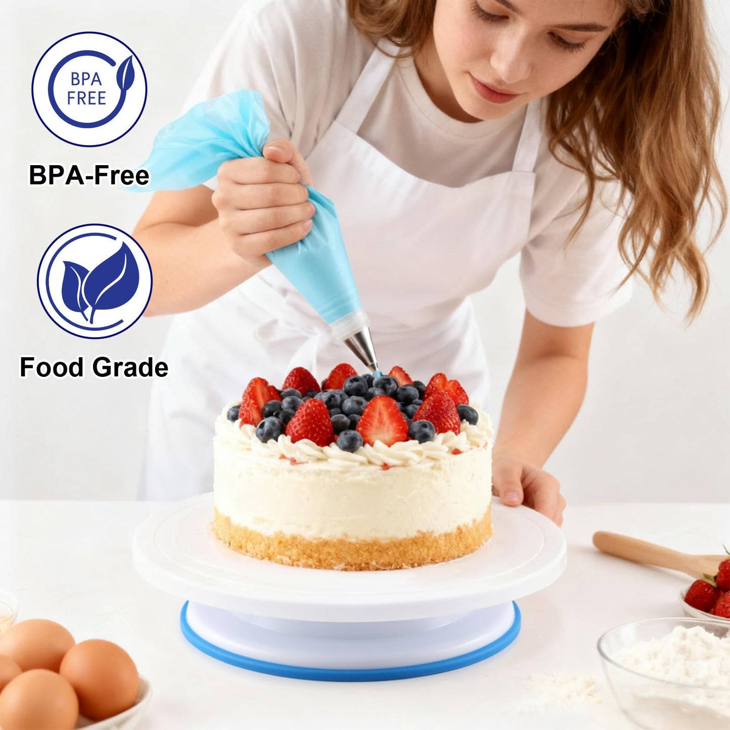 Gymdin 222 PCS Cake Decorating Kit - Includes Cake Turntable, Leveler, Piping Bags and Tips Set, 2 Frosting Spatulas, 3 Scrapers, 100 Cupcake Liners, Booklet and more Decorating Supplies