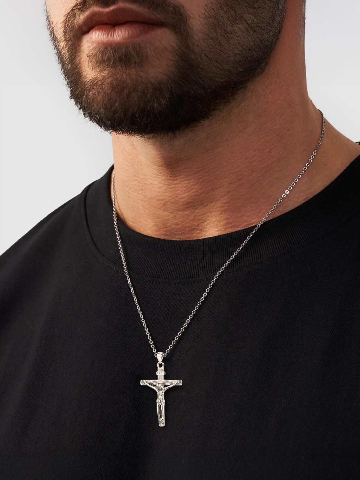 U7 Crucifix Cross Necklace 925 Sterling Silver Crucifix Necklace Cross Pendant for Women Men