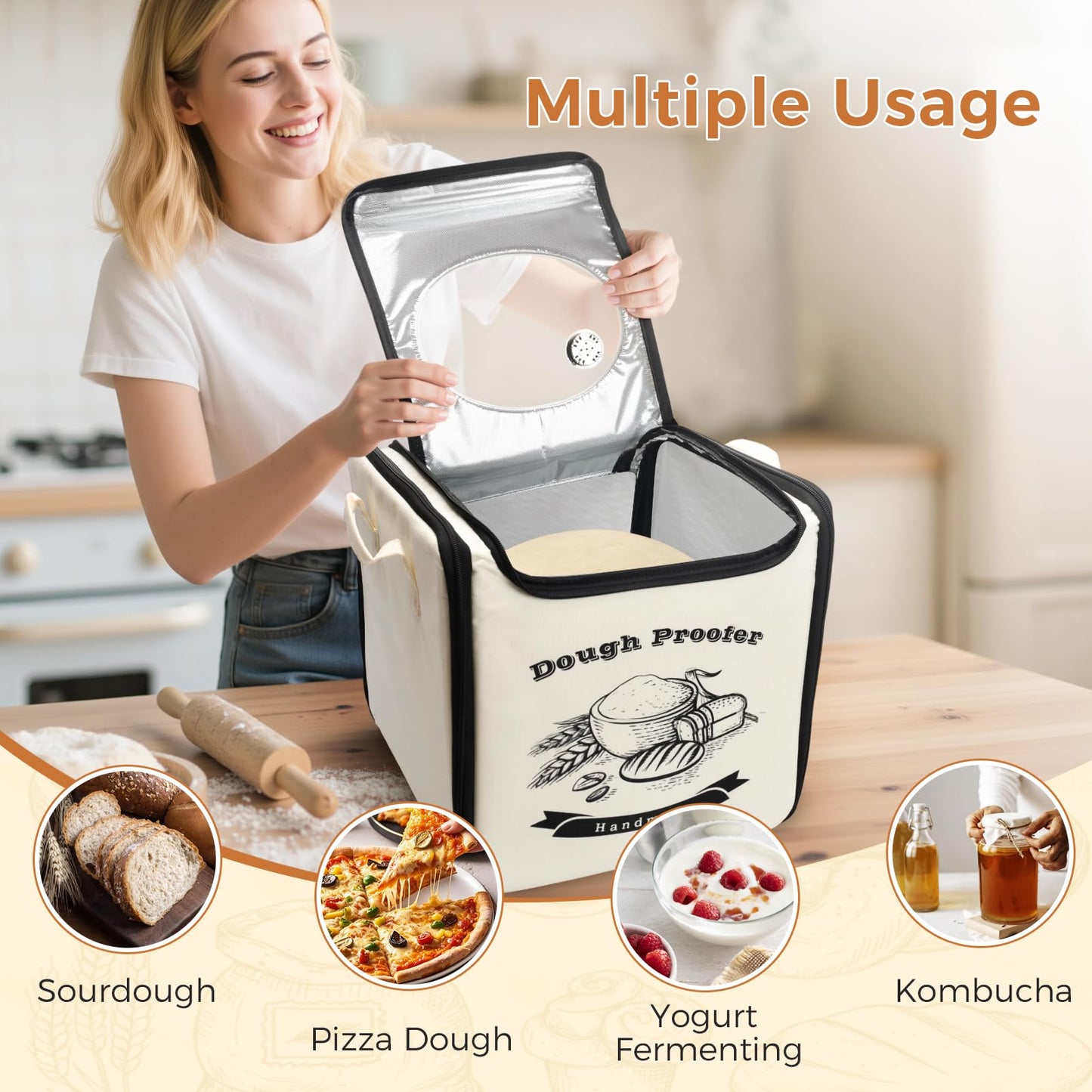 Homelove Folding Bread Proofing Box - Dough Proofer with 65-125℉ Temp Control & 25-Timer, Sourdough Starter Warmer with Metal Rack & Humidity Meter for Sourdough, Bread Baking, Pizza, Yogurt, Kombucha