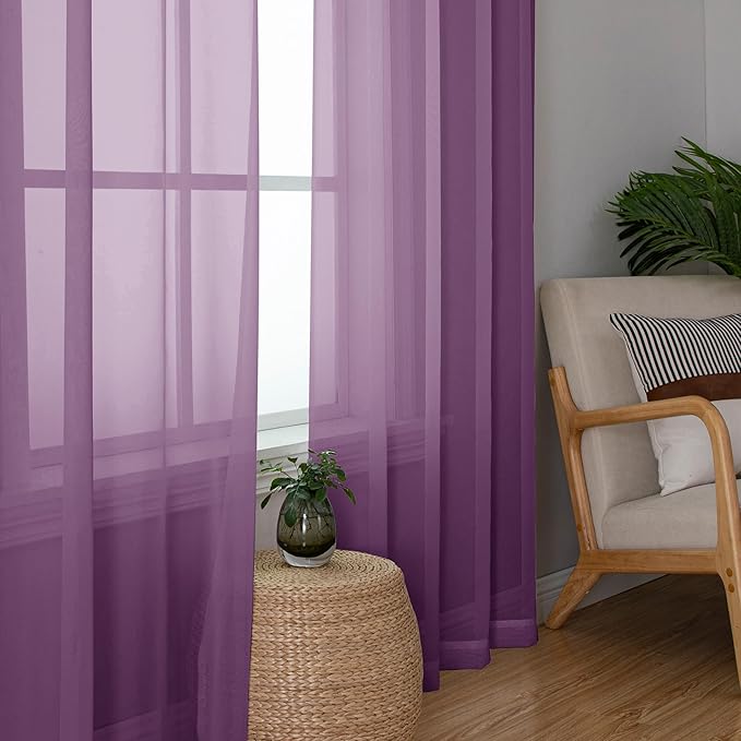 Simplebrand Plum Purple Sheer Curtains 72 Inches Long 2 Panels for Living Room, Rod Pockets Airy Window Treatments Voile Sheer Curtains Panels Lightweight for Front Back Patio Glass Door, 42" Width