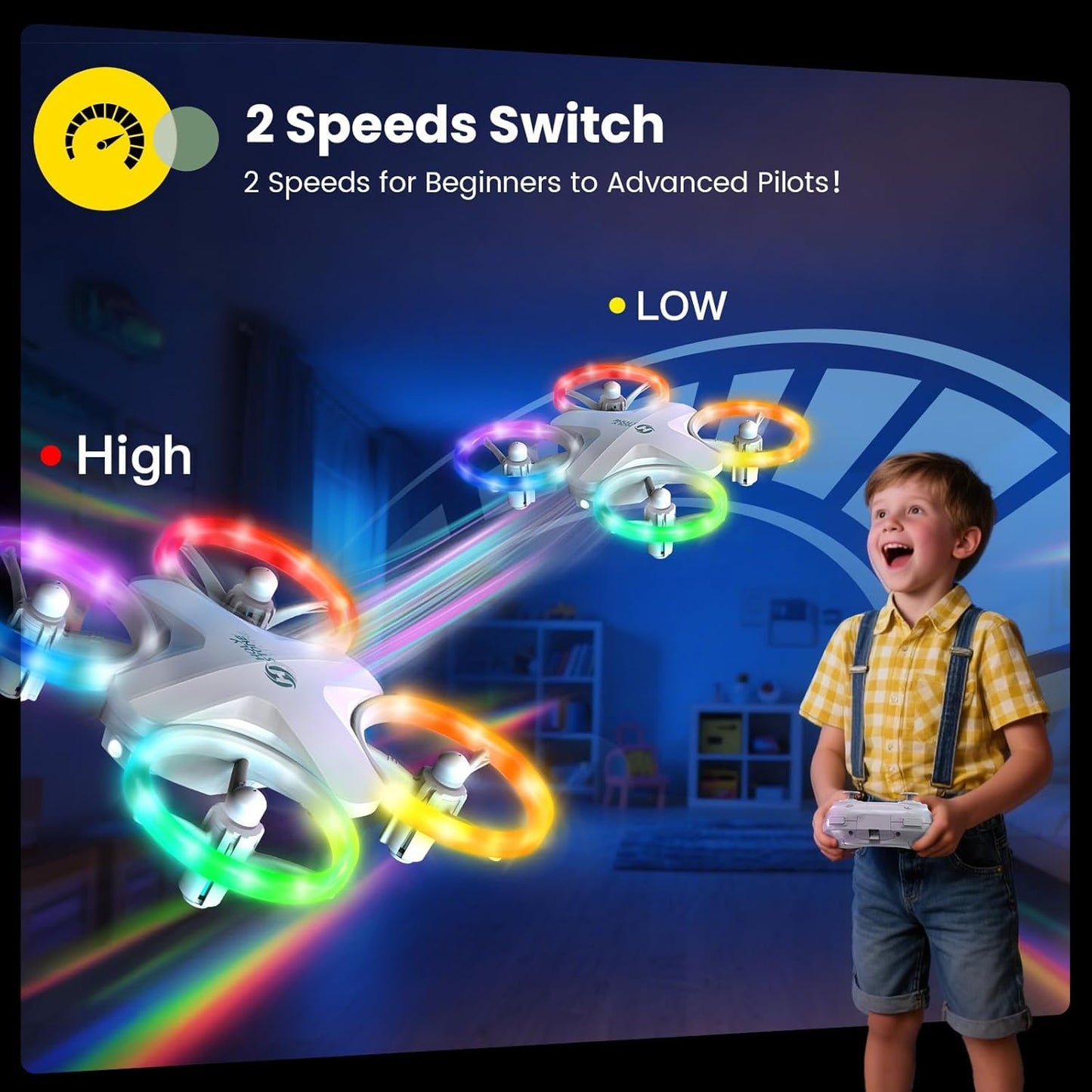 Holy Stone HS180 LED Mini Drone for Kids Beginners, RC Quadcopter with 3 Batteries 21 Min Flight, Easy to Fly, One Key Start, Altitude Hold, 3D Flips, Circle Fly, Headless Mode, Great Easter Gift Toy Drone