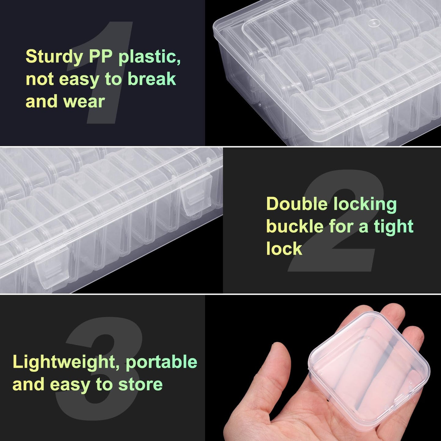 HARFINGTON Bead Organizer Box Small Bead Organizers 2pcs Rectangular Plastic Storage Cases 60pcs Mini Clear Bead Storage Containers Boxes with Hinged Lid for Jewelry Beading Crafts