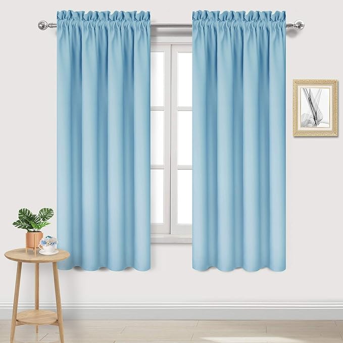 DWCN Blackout Curtains for Bedroom - Thermal Insulated Privacy Energy Saving Rod Pocket Drapes for Living Room, W 38 x L 63 Inch, Light Blue, Set of 2