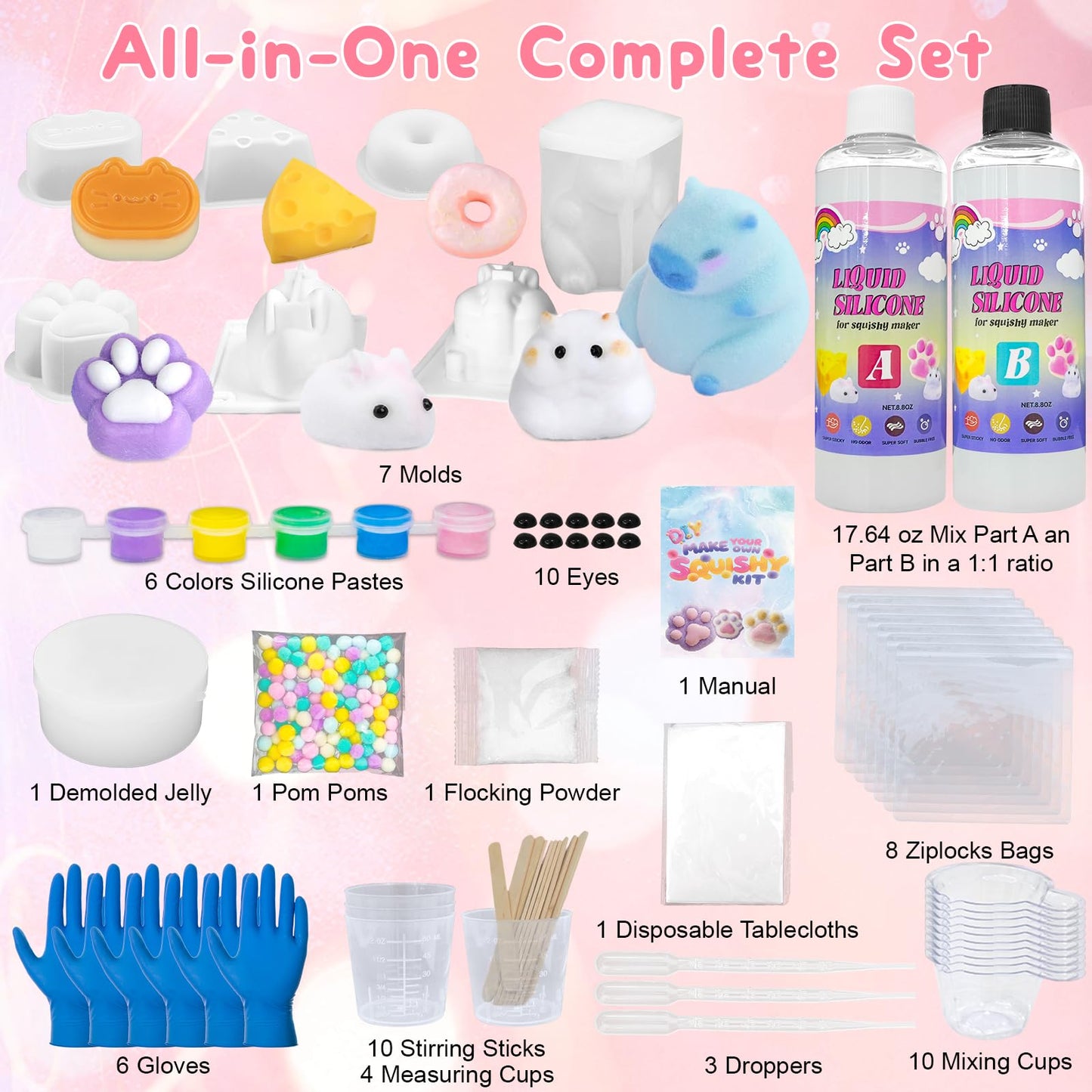 DIY Soft Craft Making Kit with 18oz 1:1 Two-Part Gel & Animal, Dessert Molds, Slow Rising Squeeze Craft Set for Stress Relief, All-in-One Craft Materials for Beginners, Creative Gift for Graduation