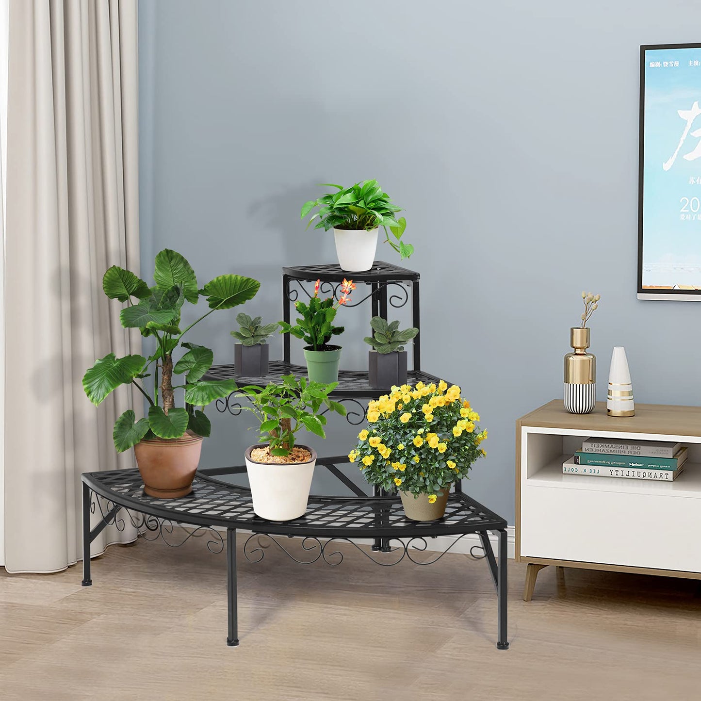 S AFSTAR 3-Tier Plant Stand, Corner Ladder Flower Pots Holders for Indoor Outdoor Use, Quarter Round Plant Display Rack