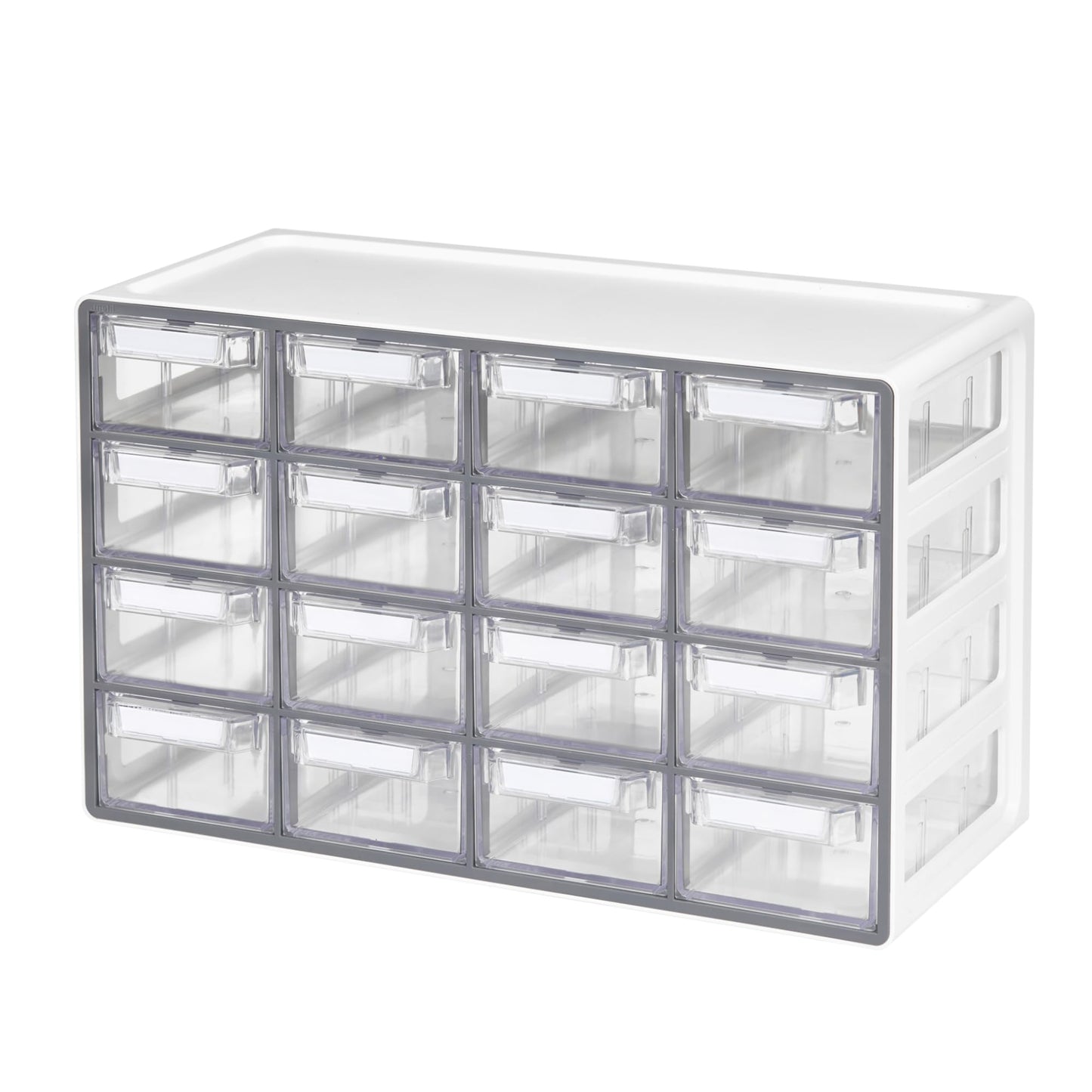 Blue Ginkgo Medium 16-Drawer Cabinet – Stackable Clear Organizer for Hardware, Beads, Plastic Bricks, Office, and Craft Storage (Made in Korea, Gray)