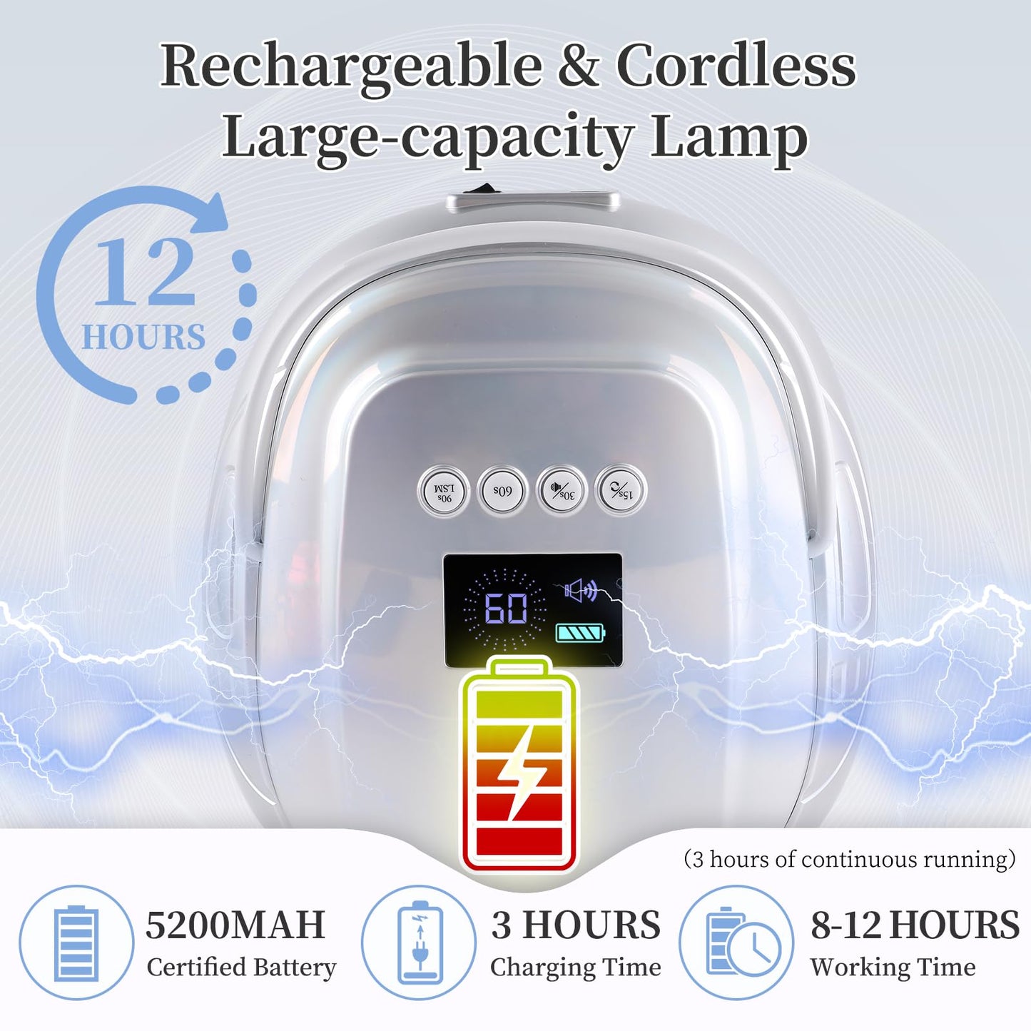 BOMOQING 126W Rechargeable UV LED Nail Lamp, Portable Cordless Nail Dryer with Auto Sensor and 4 Timer Settings, Professional Curing Lamp for Gel Polish and Salon (Plating Silver)