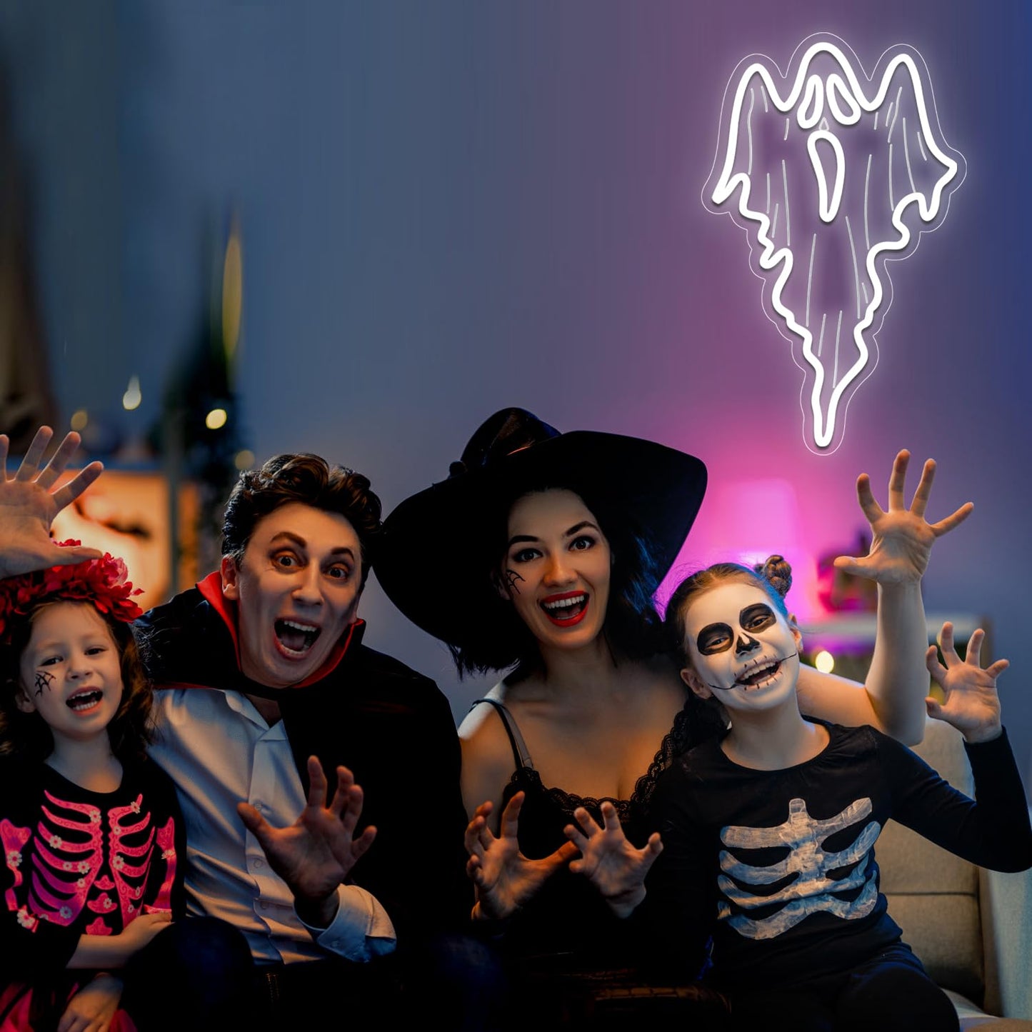 Halloween Decorations Ghost Face LED Neon Sign, Dimmable Neon Light for Game Room Wall Decor Man Cave Birthday Halloween Decor Christmas Gift (16.8in*10.63in)