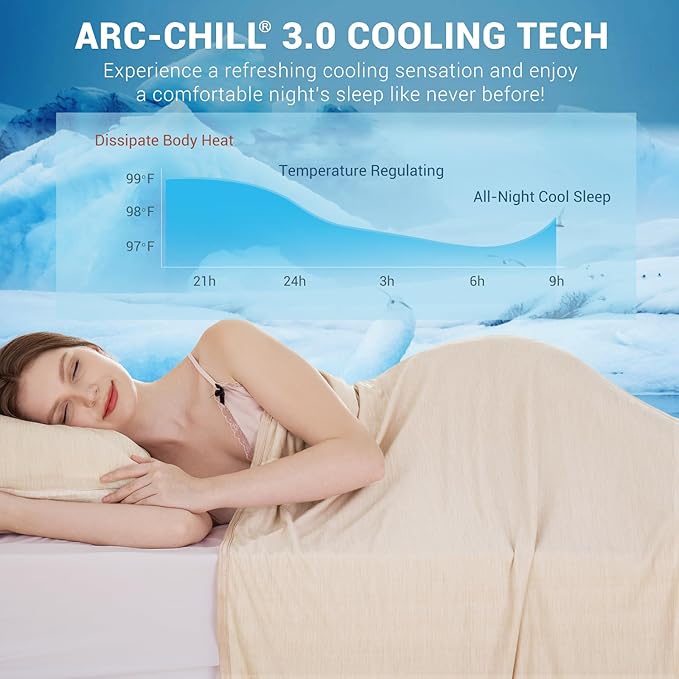 Elegear Revolutionary Cooling Blanket Throw Absorbs Heat to Keep Body Cool for Night Sweats, Arc-Chill 3.0 Cool Fiber Q-Max>0.5 for Hot Sleepers, Lightweight Summer Cold Blankets for Sleeping, Beige