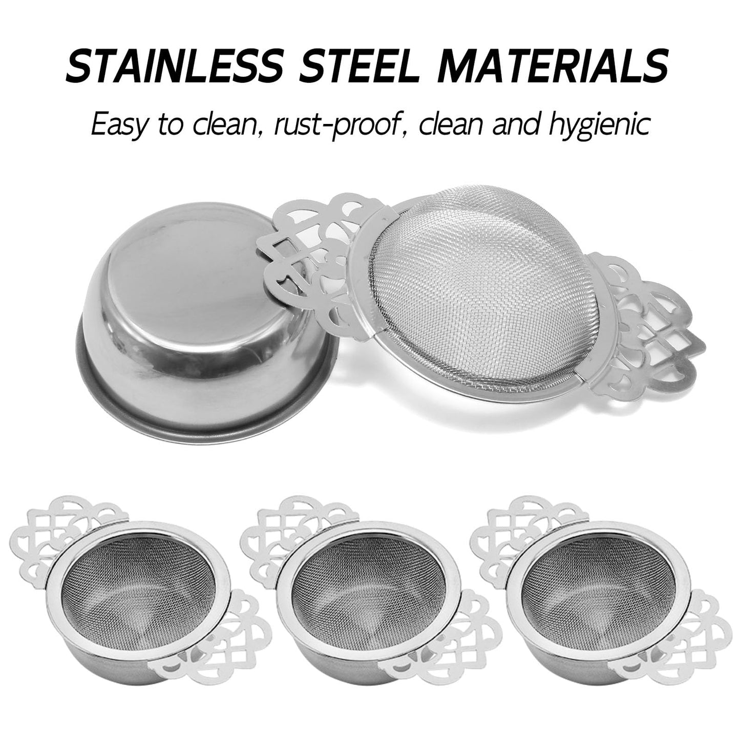 Tea Drain Strainer 304 Stainless Steel Loose Tea Infusers Strainers Mesh Tea Infuser Stainless Steel Loose Leaf Tea Filter with Handles for Loose Tea Juice Coffee Filter(4Pcs)