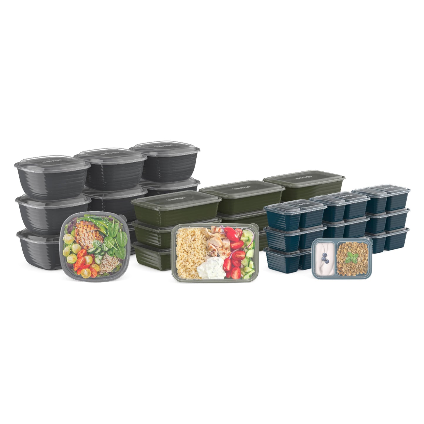 Bentgo Prep 60-Piece Variety Meal Prep Kit - Reusable PFAS & BPA-Free Food Containers 1-Compartment Trays, Prep Bowls, & Snack Boxes - Microwave, Freezer, & Dishwasher Safe (Rich Shades)