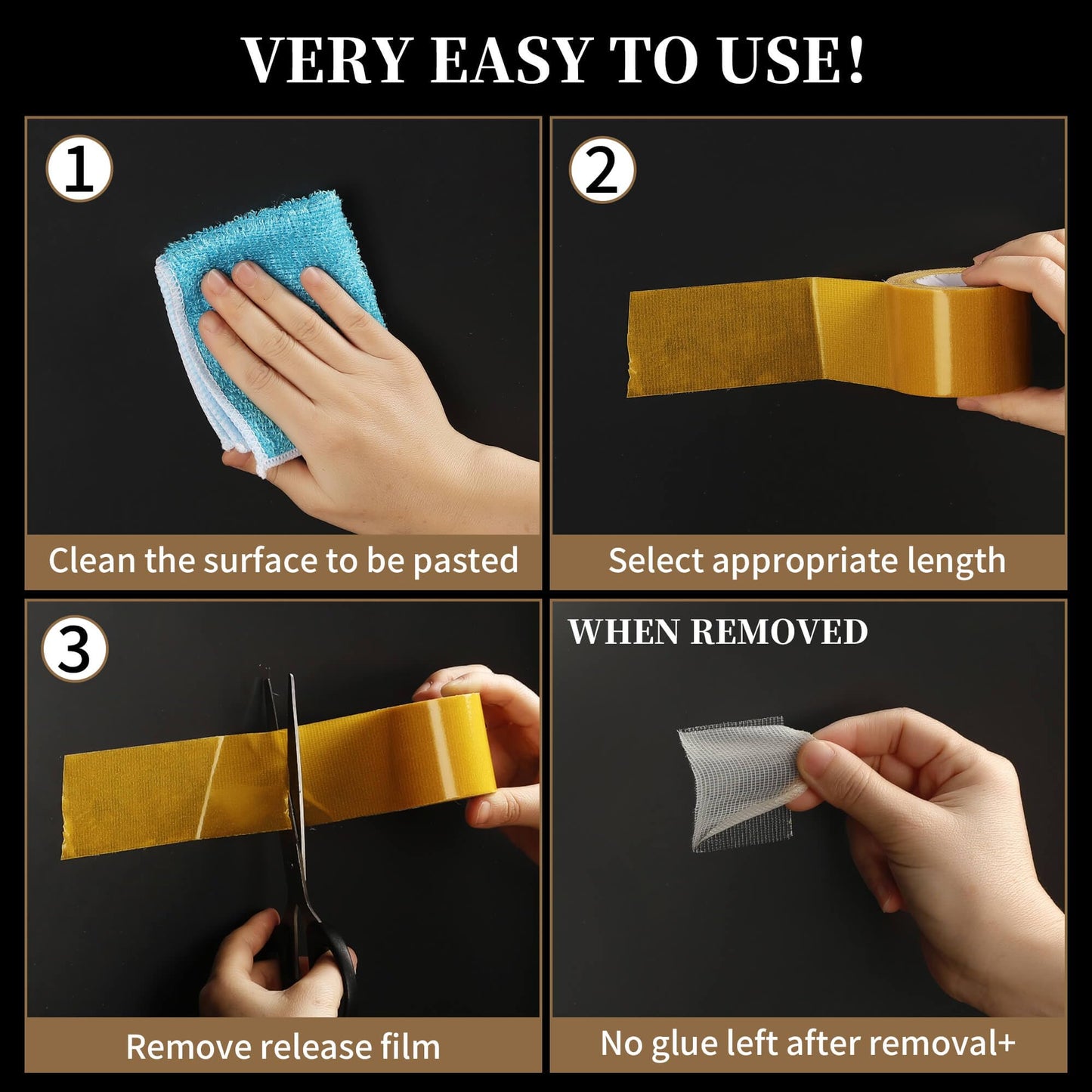 3 Rolls Tearable Double Sided Tape - 2”x 33 Ft Per Roll Heavy-Duty Removable Adhesive No-Scissors Hand-Tear Design Strong Hold No Residue Waterproof Multipurpose Mounting Tape for Carpets Photo Walls