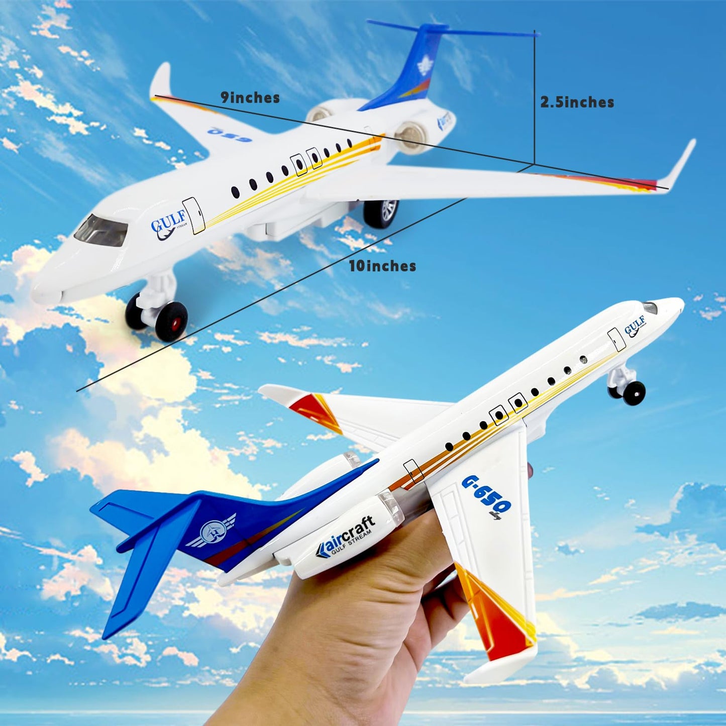 OTONOPI Airplane Toy, Die Cast Metal Plane Toy G650 Model Single Airlines, Pull Back Bump and Go Airbus Plane with Lights and Sounds for Kids Boys and Girls Age 3 Up for Gift and Collection with Stand