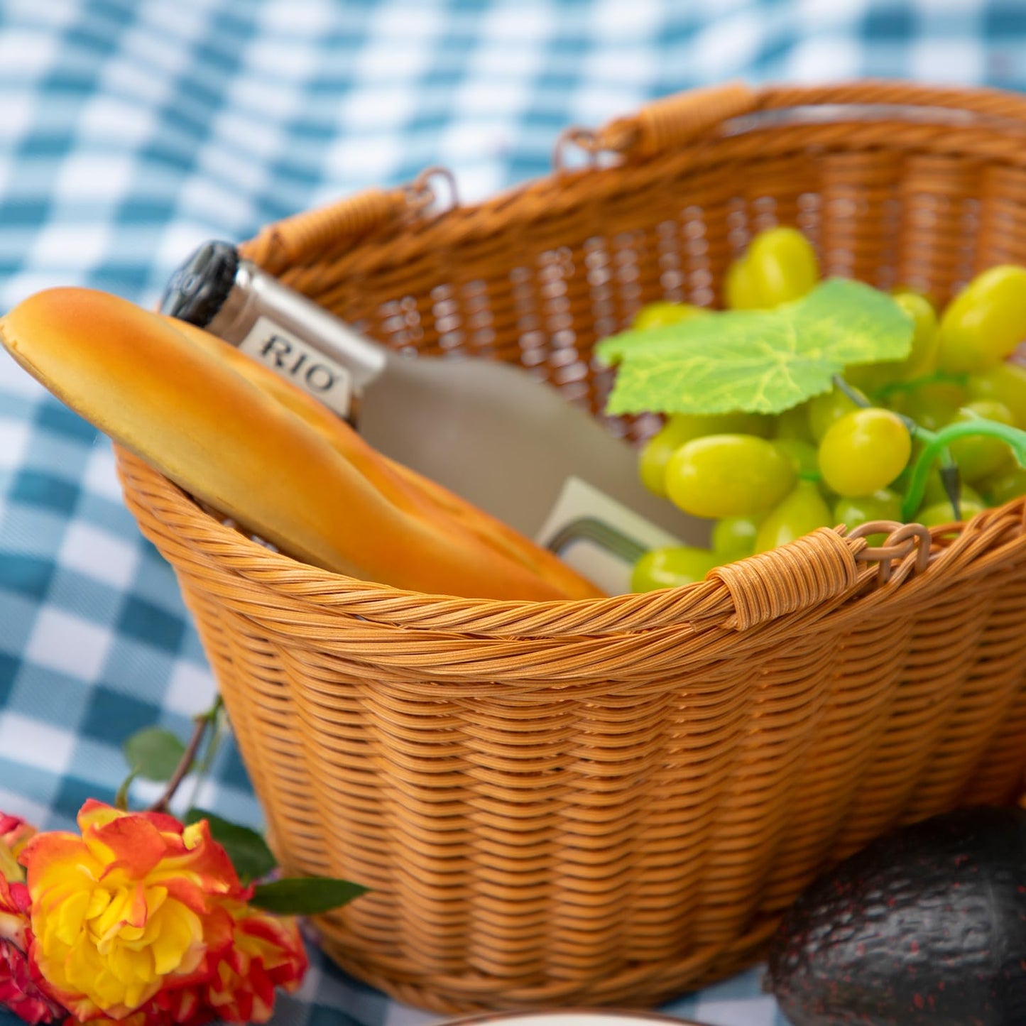 Rattan Picnic Basket with Handle, Garden Harvest Basket, Gathering Storage for Vegetable Fruit, Easter 13" x 9" x5.5" (Rattan, 13"x9"x5.5")