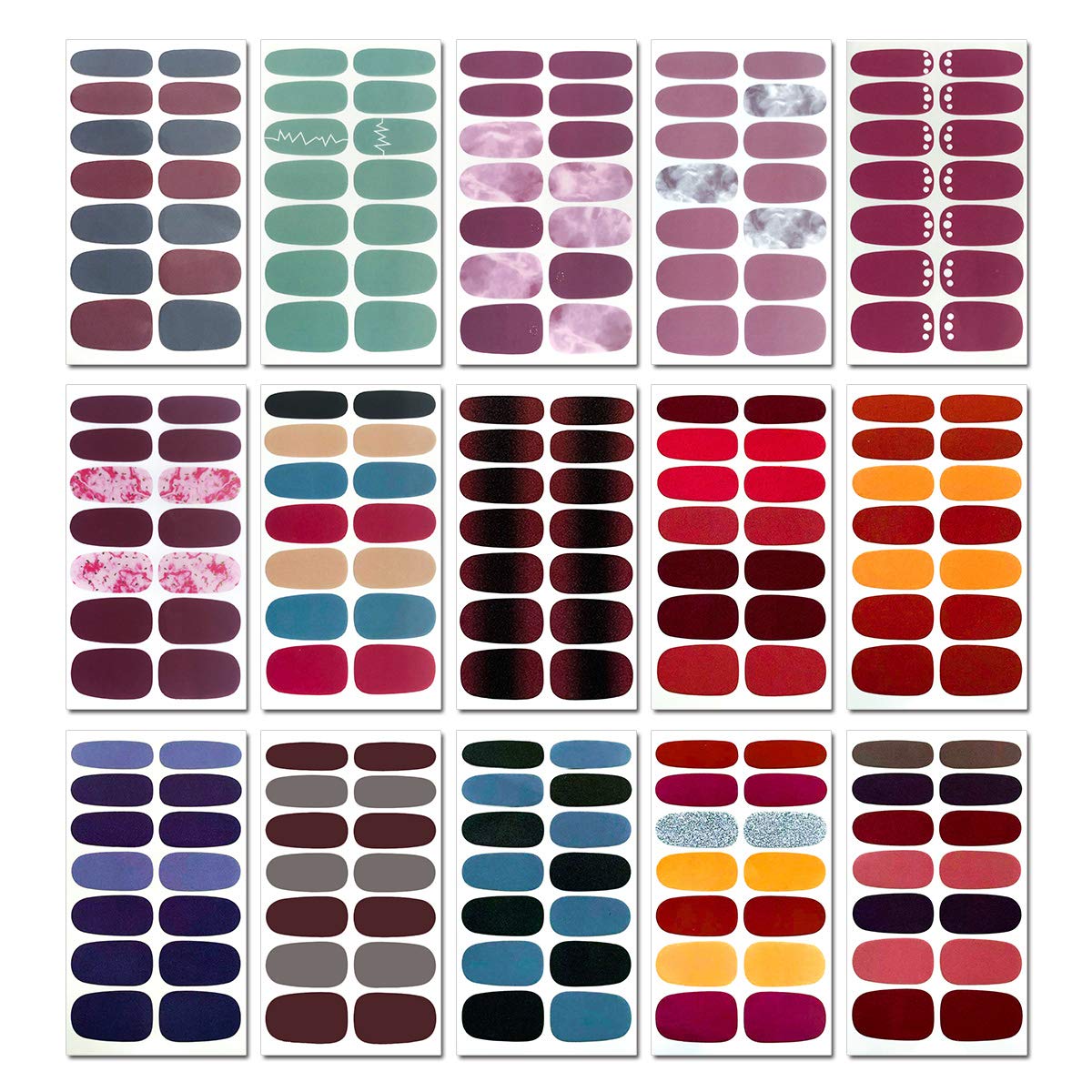 SILPECWEE 30 Sheets Adhesive Nail Polish Strips Stickers 1Pc Nail File Solid Color Ombre Nail Wraps Nail Art Decals Manicure Kit for Women