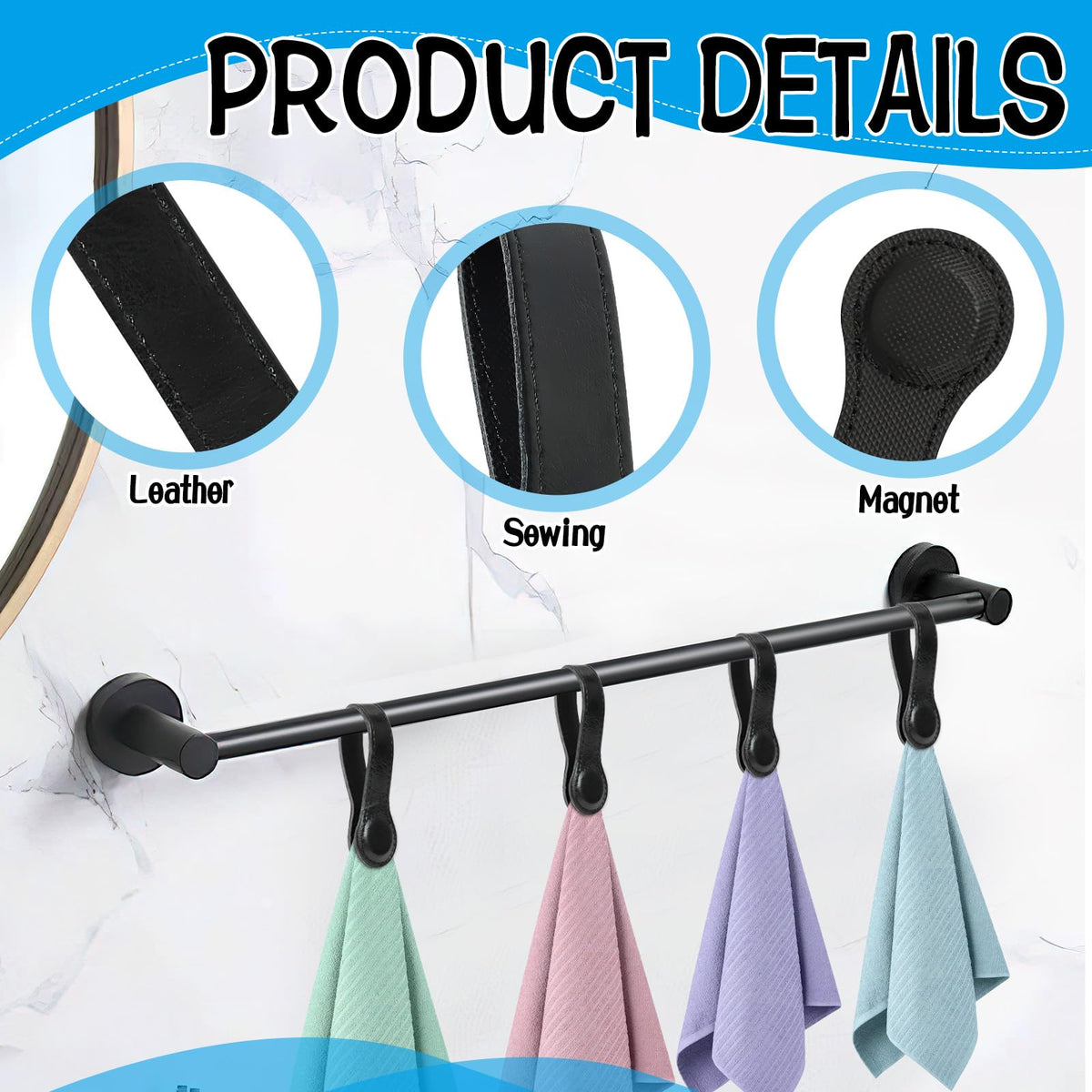 4 PCS Genuine Leather Towel Clips for Kitchen (4 Count)