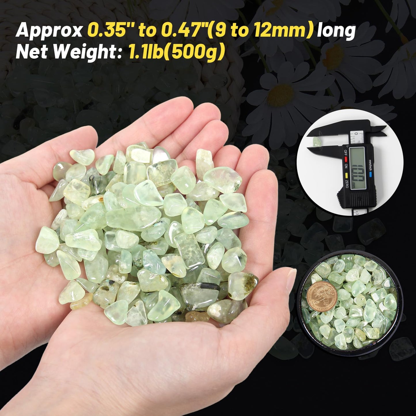 1.1lb Natural Crushed Prehnite Crystal Tumbled Chips-Healing Crystals Chips Bulk, Crushed Crystal Gemstones for Crafts, Beautiful Package for Gift (Prehnite)