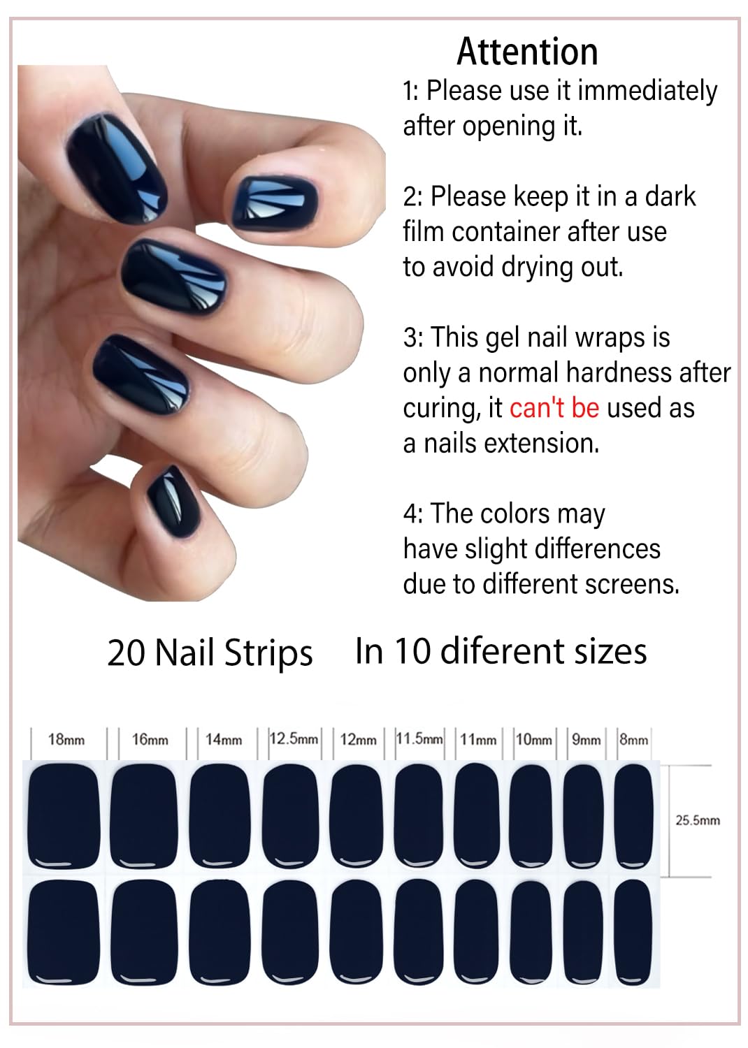 Semi Cured Gel Nail Strips, Misty Blue 20pcs Adhesive UV Sticker, Wraps for Home Manicure DIY