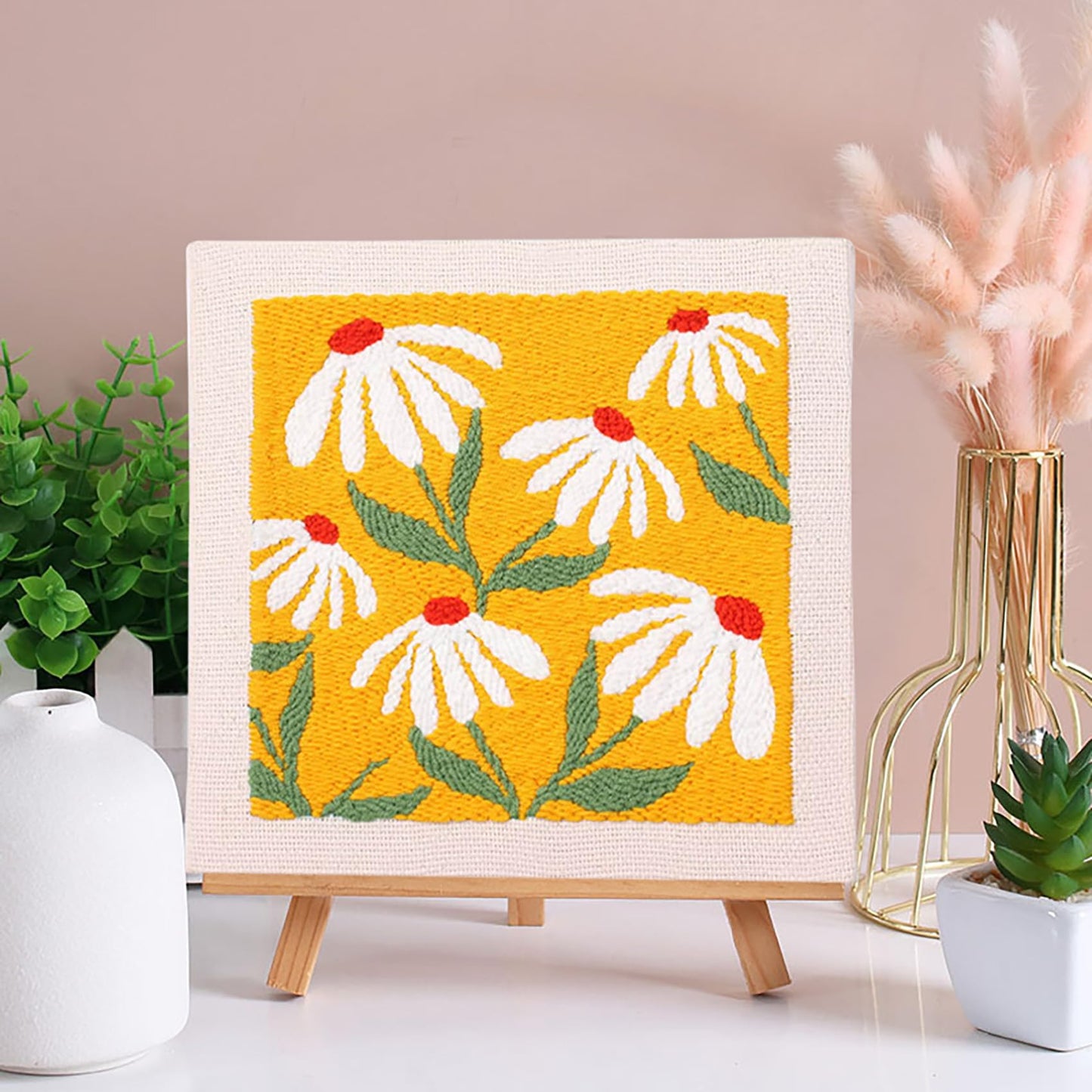 LB Orange Floral Punch Needle Kit Frame, Punch Needle Kits Adults Beginner Hand Embroidery Starter Kit with Flower Pattern and Instructions Punch Needle Embroidery Kit Include Embroidery Hoop Threads