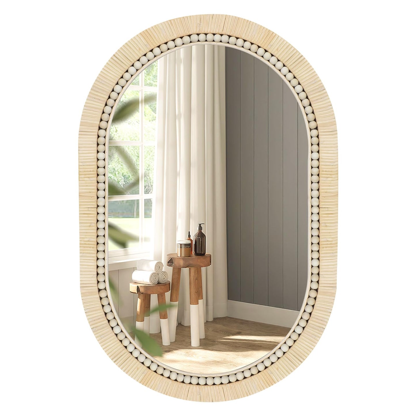 ULIKE Rattan Mirror for Bathroom, 24x36 Inch Oval Rustic Farmhouse Wall Decor with Handmade Wicker Frame, Boho Mirror for Nursery Bedroom Living Room Entryway
