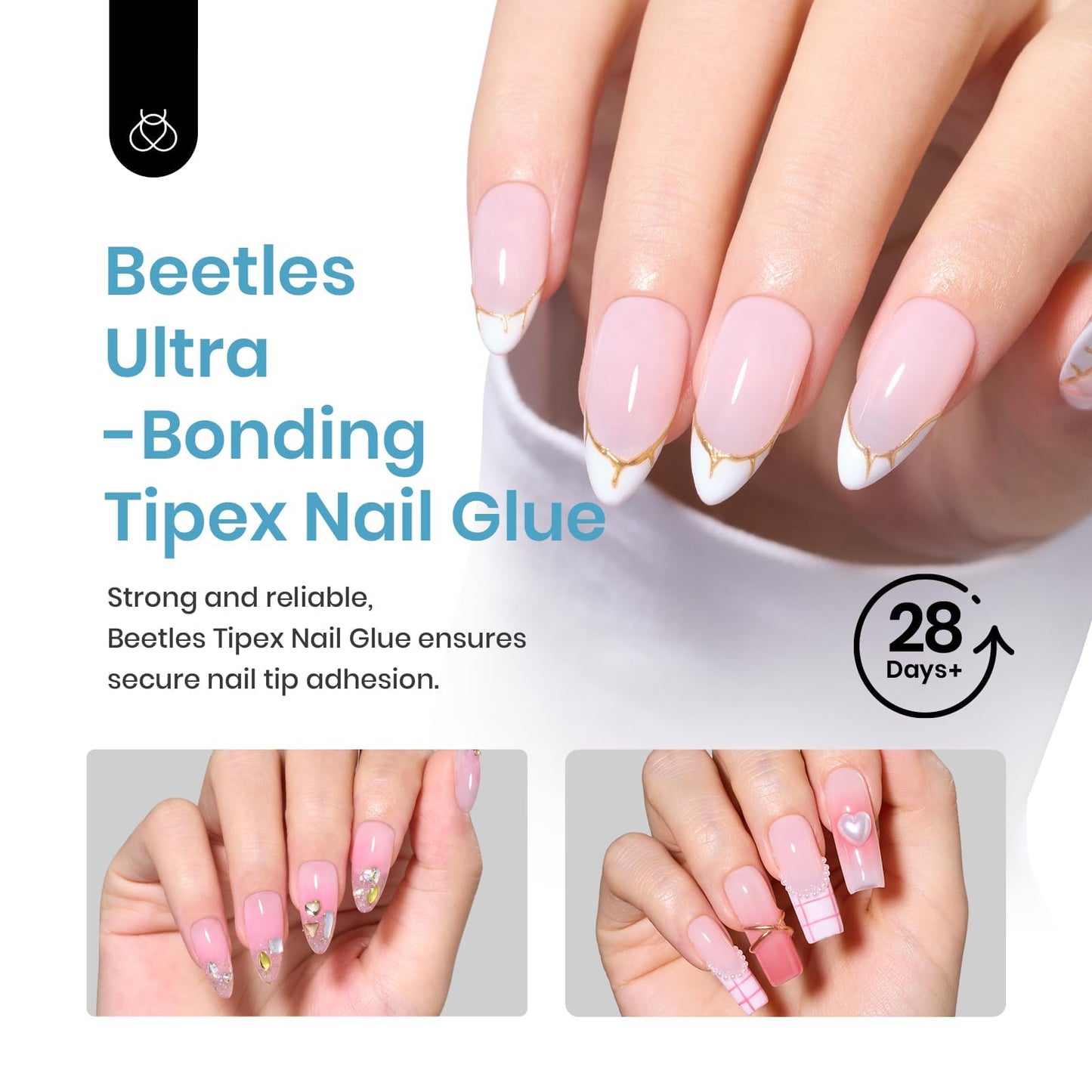 Beetles Tipex Nail Glue 20g Solid Nail Glue Gel Super Strong for Tipex Nail Tips Soak Off U V No Hand-Hold Needed Professional Beginner-Friendly 28+ Days Lasting