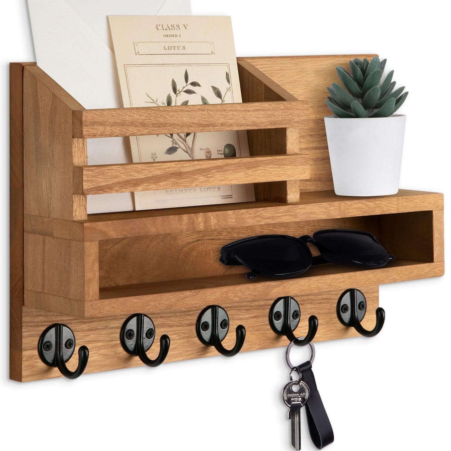 Lucundm Key and Mail Holder Wall Mount, Key Hanger with Long Storage Box and Key Hooks for Coat, Dog Leash, Home Decor Rack, House Accessories, Entry Way Organizer