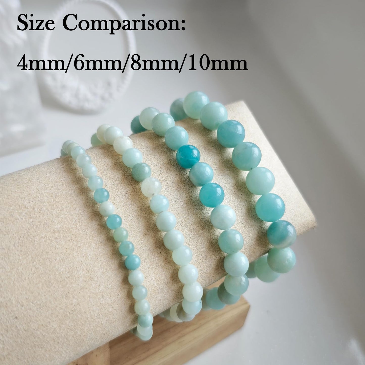 Handmade Natural Gemstone Elastic Bracelet - Healing Crystal Beads Jewelry, Unisex (Amazonite, 8mm)