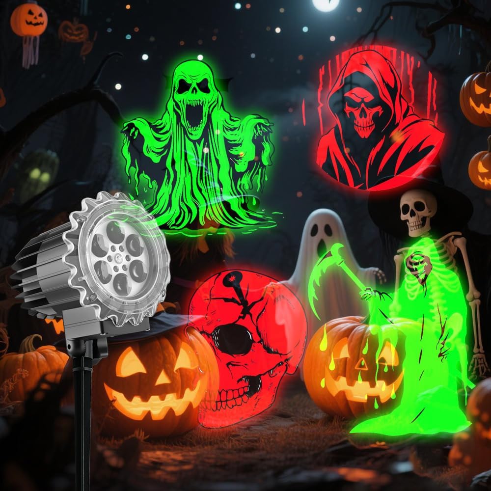 Halloween Projector Lights Outdoor,2025 Upgraded 3D HD Dynamic Skull Ghost Decorations Light,Waterproof Holiday Light,Terror Atmosphere Maker Night Light for Home Window Wall Halloween Decor