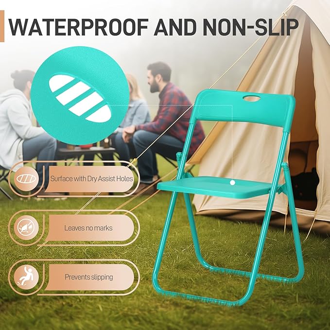 Karl home 4 Pcs Folding Chair, 300LBS Lightweight Foldable Plastic Chair, Reinforced Metal Frame Easy to Fold & Store for Indoor & Outdoor, Wedding, Party, Meeting Room, Patio and Garden, Mint Green