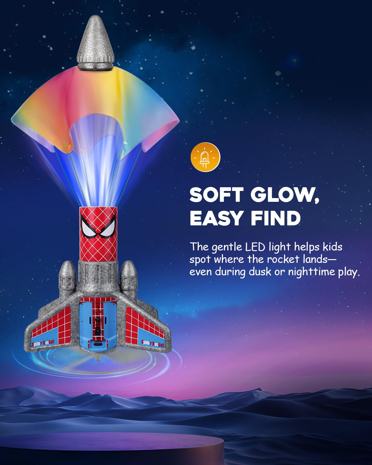 Fullware Rocket Launcher for Kids – 2nd Gen Upgraded Design, Electric Auto Launch, 200ft Flight with Safe Parachute, Outdoor Rocket Toy for Boys & Girls, Birthday Gift for Ages 6-13, Spider Pattern