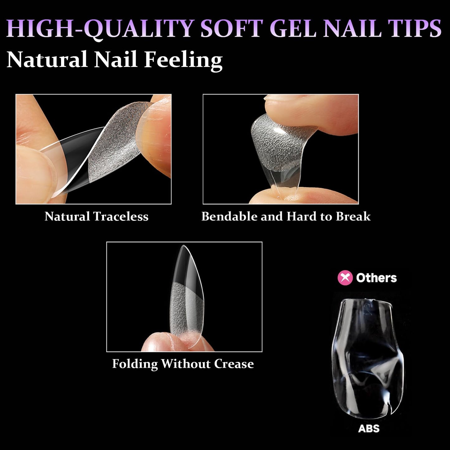 6 Styles Soft Gel Nail Tips - Short Almond Coffin Ballerina and Medium Almond Square Ballerina, 720Pcs Pre-shaped Half Matte Acrylic Nail Tips Clear Full Cover Press On Nails, Home Salon DIY Nails