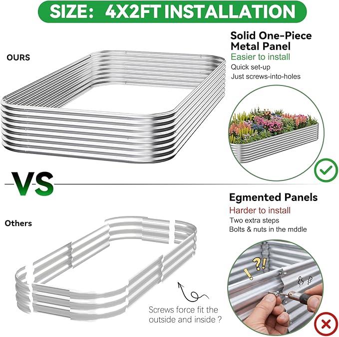 3 Pack Corrugated Galvanized Steel Raised Garden Bed Outdoor, Metal Above Ground Garden Bed for Vegetables and Flowers, Raised Beds for Gardening-4x2FT