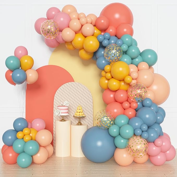 Amandir 153pcs Boho Balloon Arch Garland Kit, Different Sizes 18 12 10 5 inch Dusty Blue Blush Pink Rainbow Balloons for Here Come the Son Baby Shower Colorful Dinosaur Boho Birthday Party Decorations