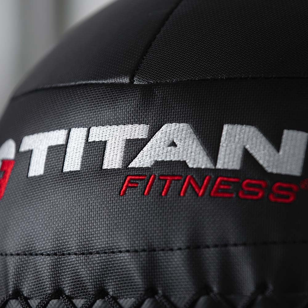 Titan Fitness 18 LB - 30 LB Soft Shell Medicine Wall Ball with Poly-Composite Laminate Cross Texture Non-Slip Grip for Throwing, Core Strength, Floor Exercises, Stretching