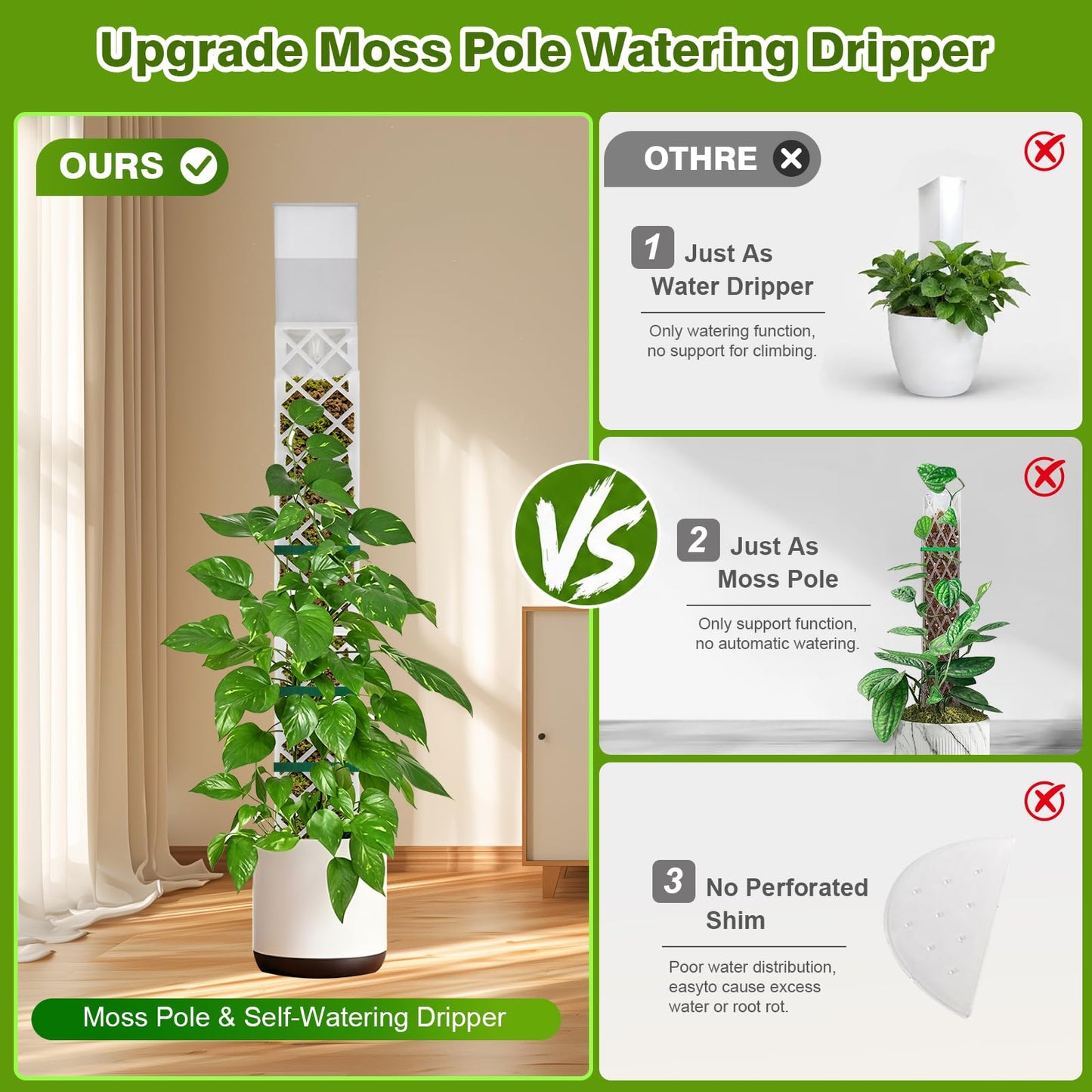 GJL Stackable D Shape Self Watering Moss Pole for Monstera,Plastic Sphagnum Moss Pole with Watering Dripper, Indoor Climbing Plant Support for Pothos & Philodendron
