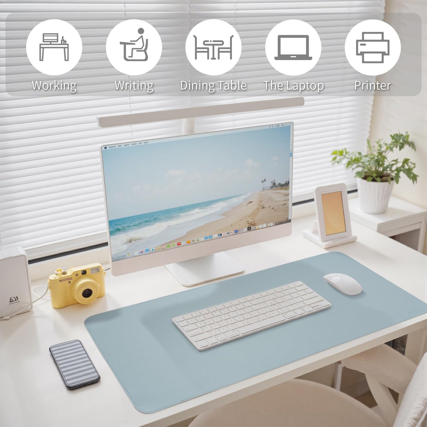 PROMATTOO Oversized Non-Slip Desk Pad Protector with Premium Gift Box – Vegan Leather Waterproof Laptop Mat for Keyboard & Mouse, Grips Desk Firmly – Large Office Pad– Morning Fog Blue