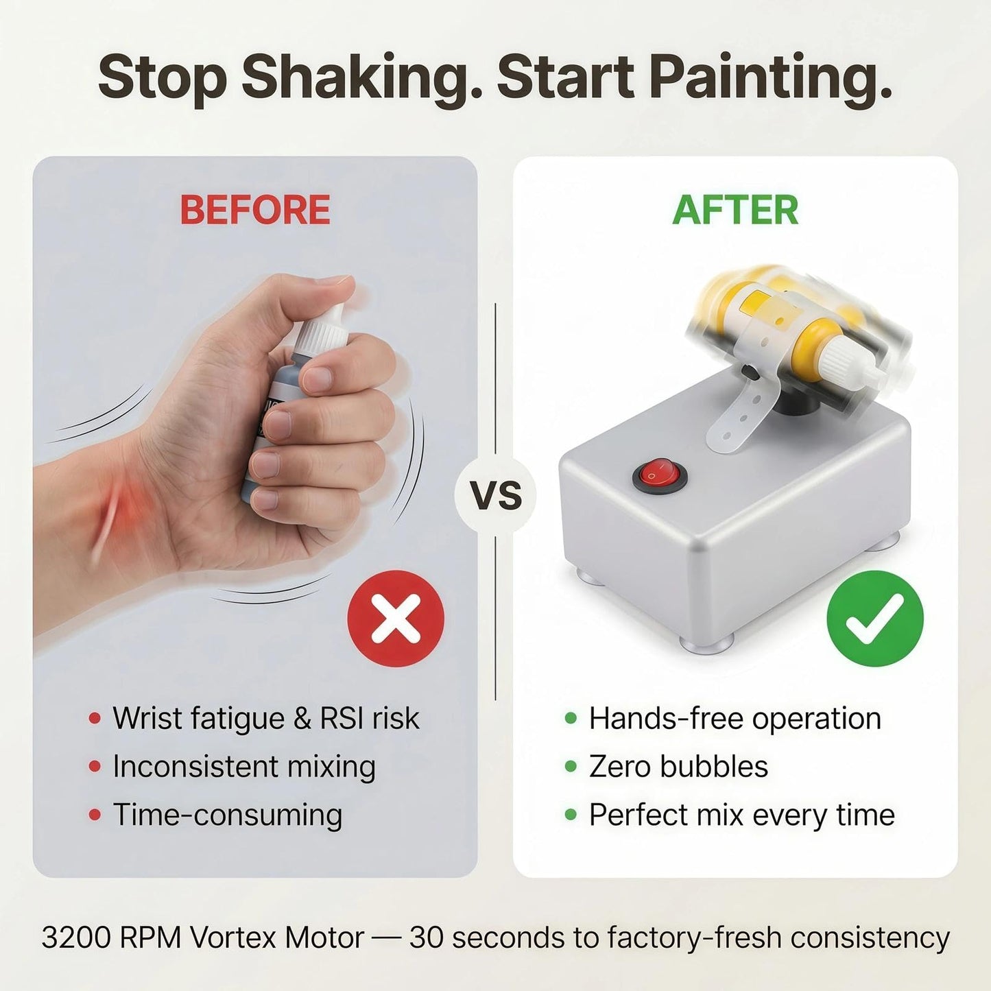 HUBEST Electric Paint Shaker for Model Hobby Kits & Miniatures - Professional Vortex Mixer for Dropper Bottles, Pots & Square Jars - Hands-Free Agitator for Airbrush Paints & Tattoo Inks (3200 RPM)