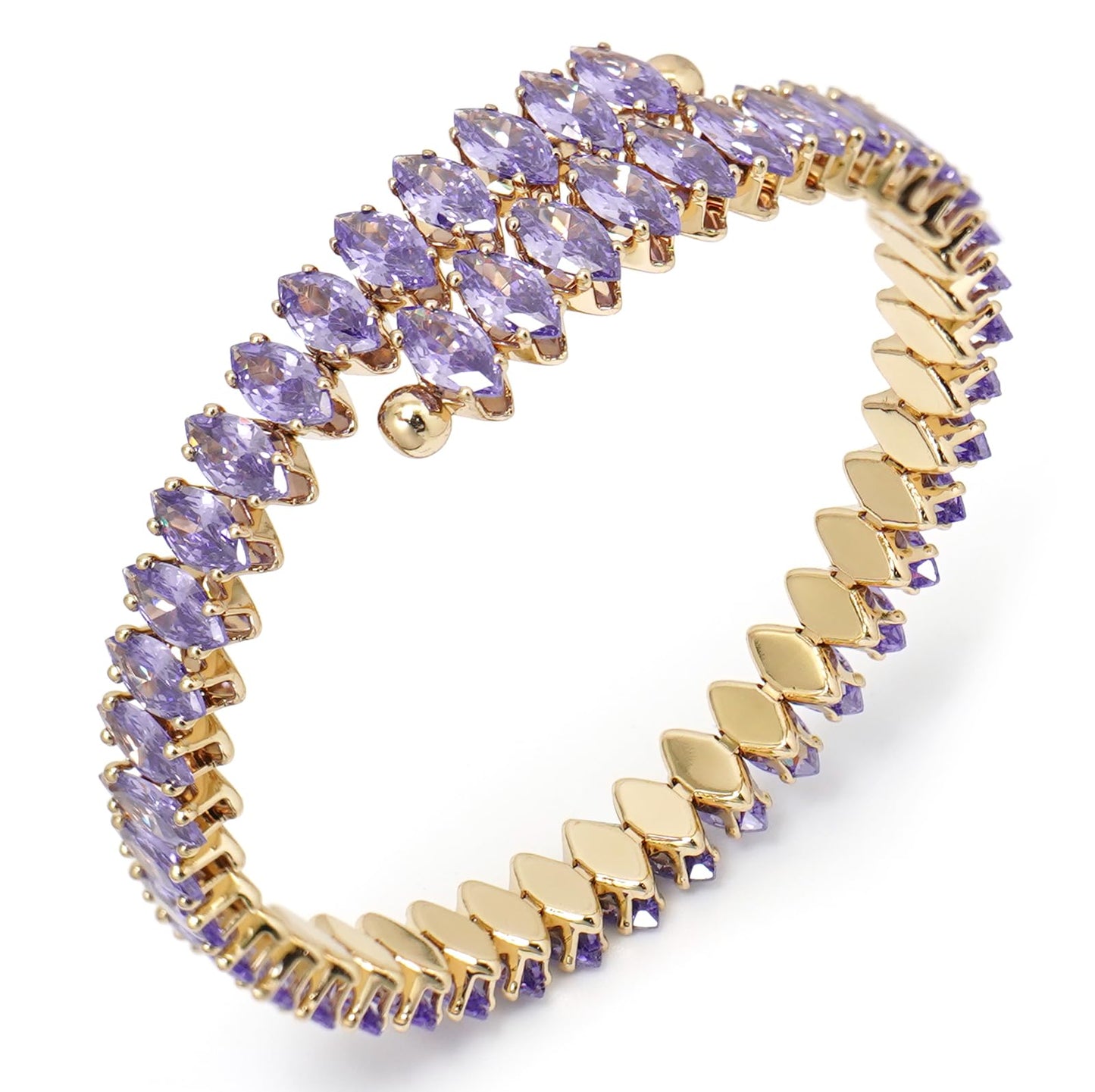 Wovanoo Rhinestone Cuff Bracelet Cubic Zirconia Tennis Bracelets Open Adjustable Elastic Bangle for Women Gold Purple