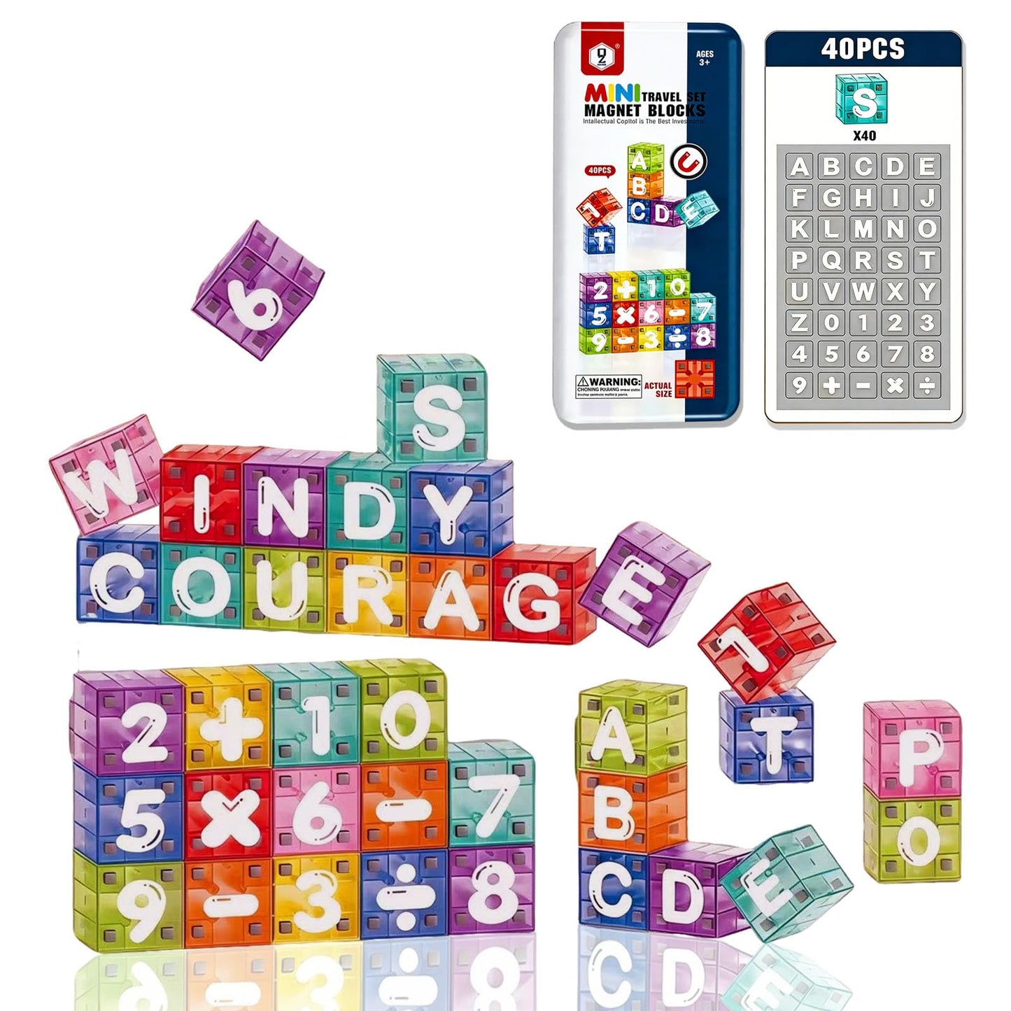 Varaict Magnetic Letters and Numbers for Kids Ages 3-8 | 40 Piece Educational Alphabet Learning Toy Set | STEM Montessori Spelling and Math Blocks for Preschool Kindergarten