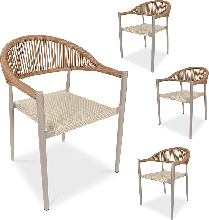 TWT Patio Dining Chairs Outdoor Stackable Dining Chairs for All Weather, Breathable Textilene Garden Outdoor Furniture for Backyard Deck (Brown, Set of 4)